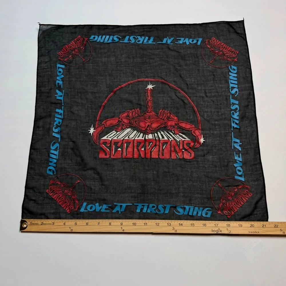 Vintage Scorpions Bandana Love at First Sting 1984 Rock Band Black Red Blue